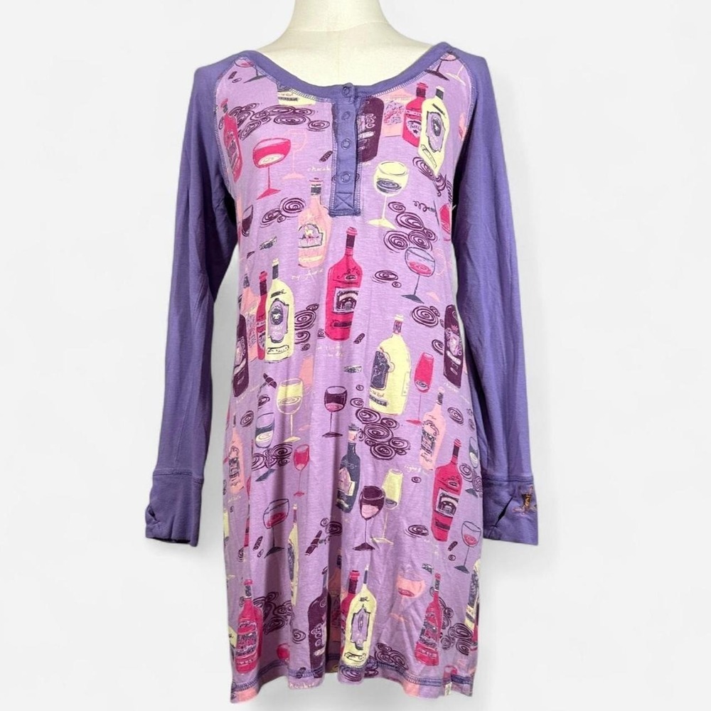 Munk Munki Purple Wine Long Sleeve Sleepshirt Womens M Sleepwear Bamboo Cotton